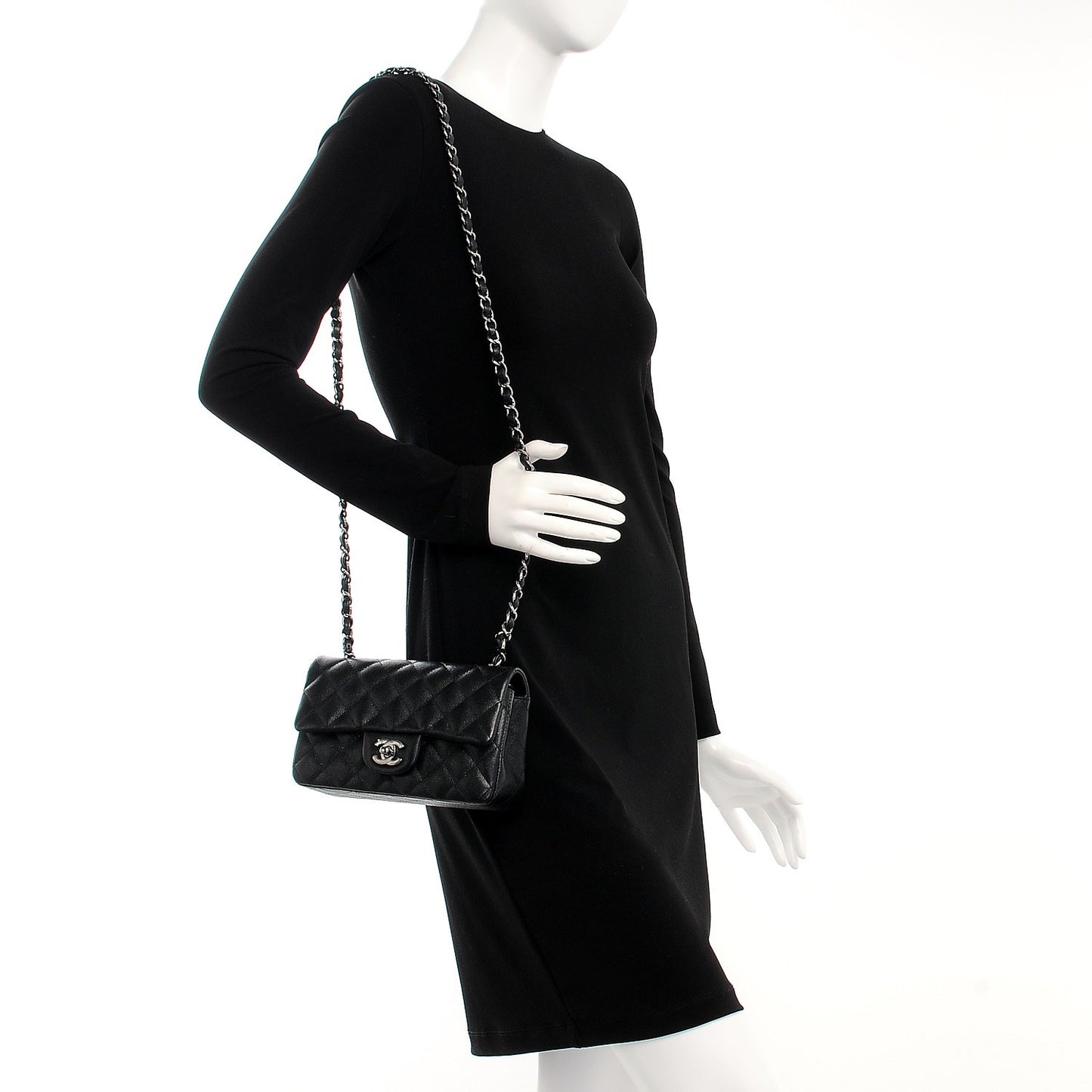 Iridescent Caviar Quilted Mini Rectangular Flap Black