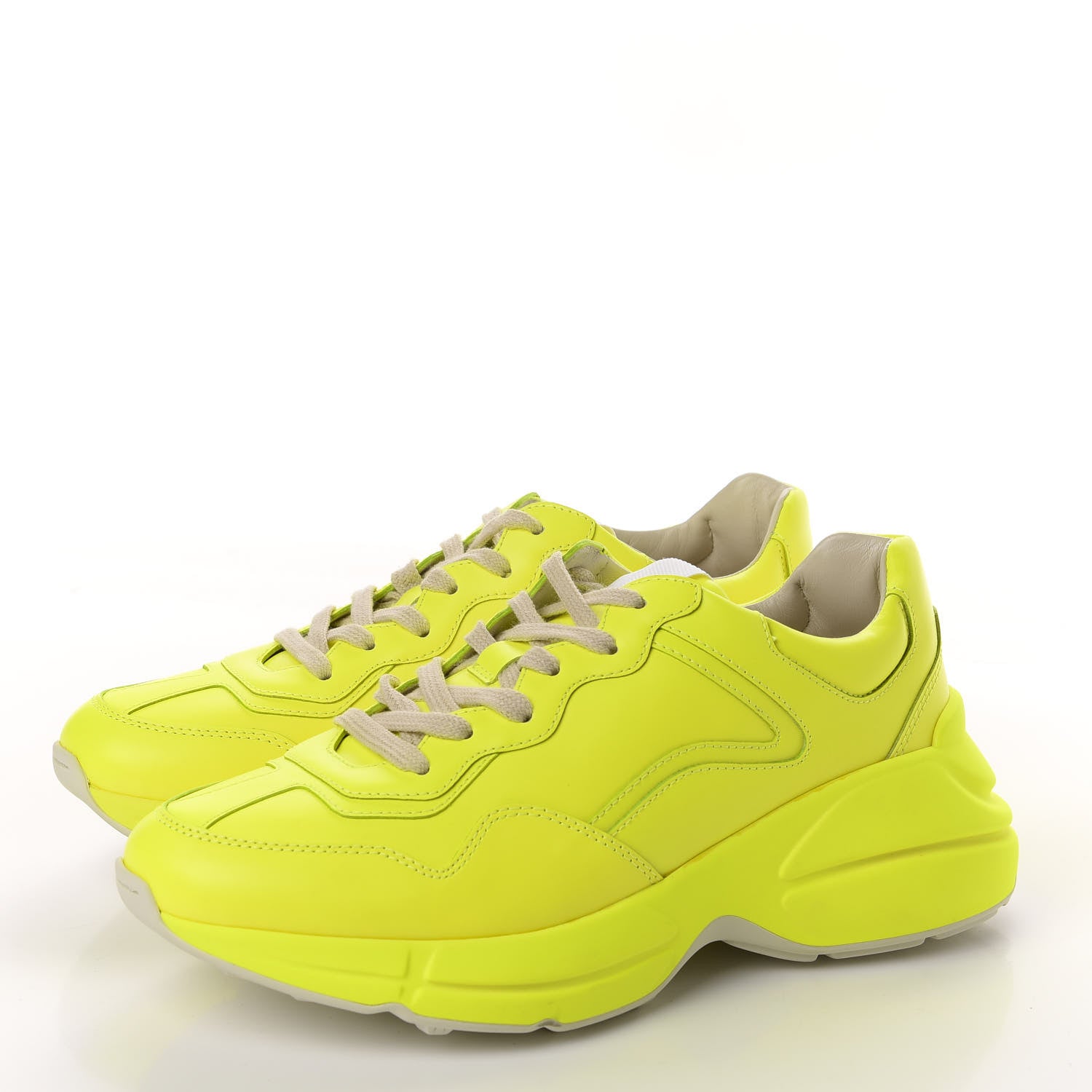 Gucci Calfskin Womens Rhyton Sneakers 38.5 Fluo Yellow 3 of 14