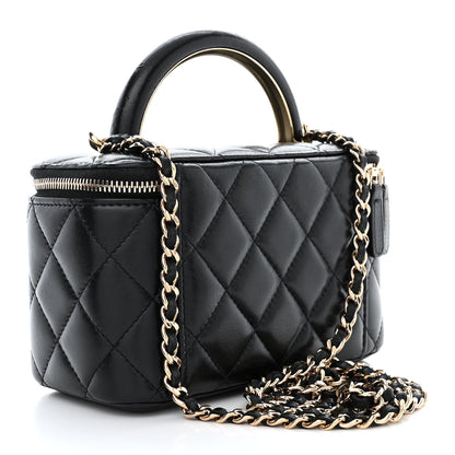 Chanel Lambskin Quilted Small Charming Top Handle Vanity Case With Chain Black 3 of 14