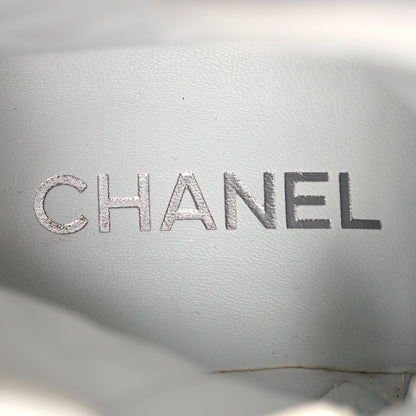 Chanel Caviar Calfskin Quilted Chain Lace Up Combat Boots 41 White Black 9 of 12