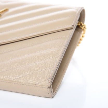 Saint Laurent Grain De Poudre Matelasse Chevron Monogram Chain Wallet Deep Beige 10 of 18