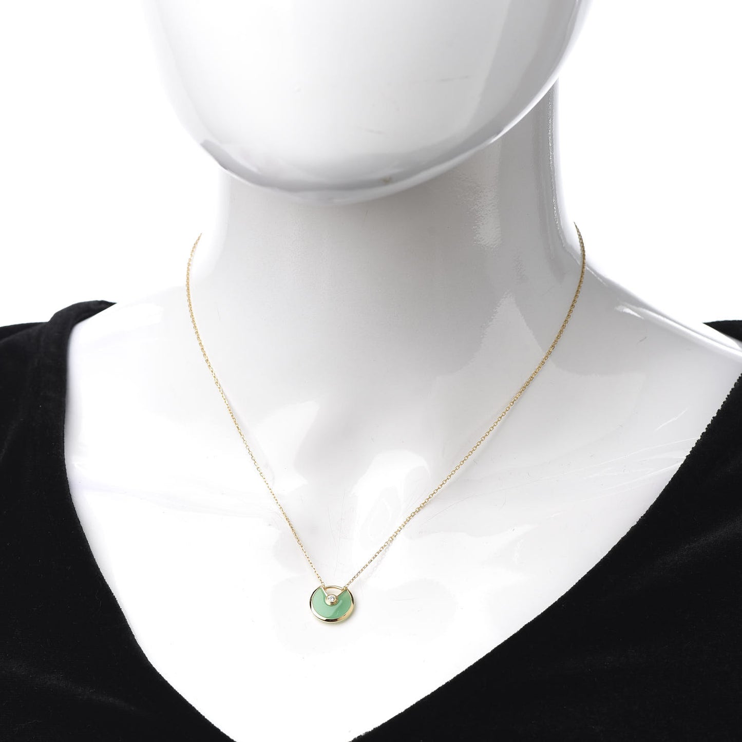 18K Yellow Gold Diamond Chrysoprase XS Amulette de Cartier Pendant Necklace