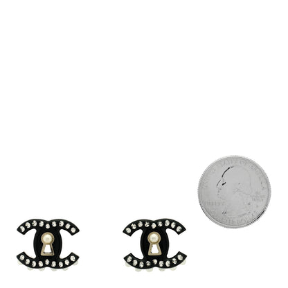 Chanel Resin Crystal Pearl CC Earrings Black 2 of 4