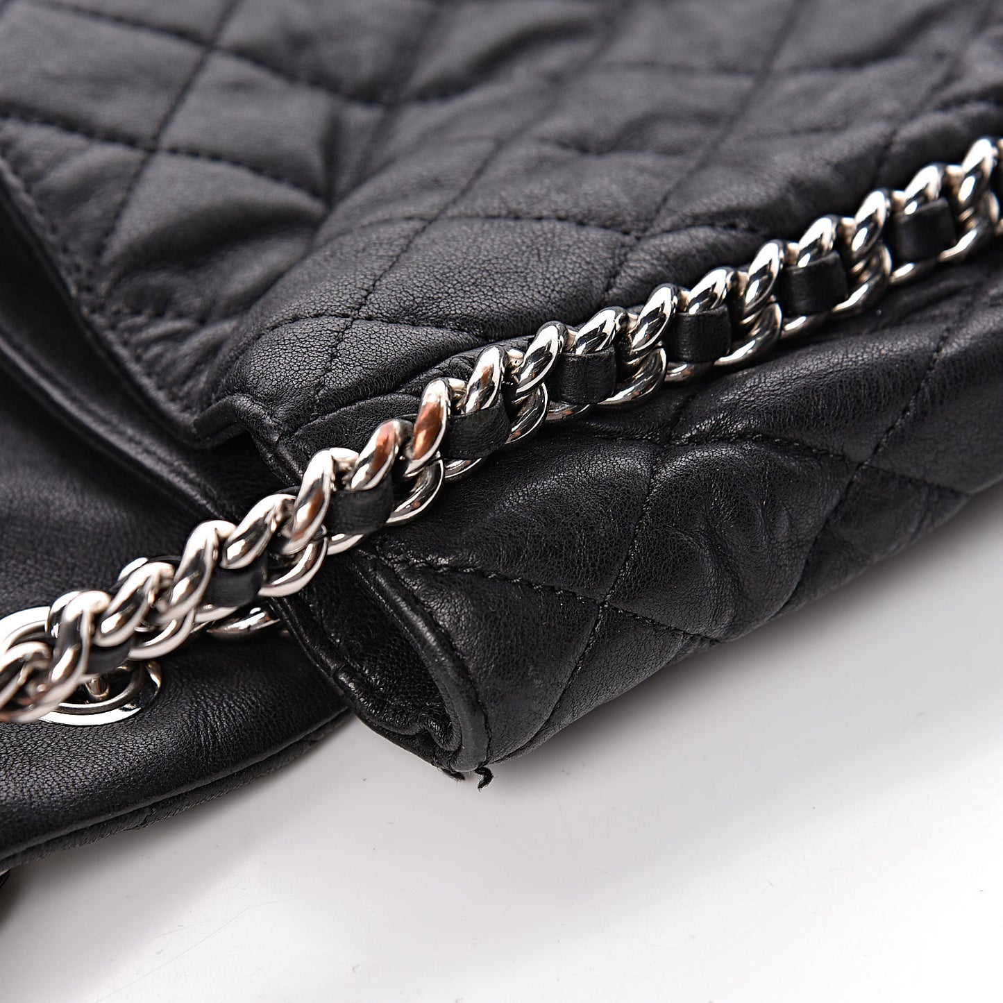 Washed Lambskin Quilted Maxi Chain Around Flap Black