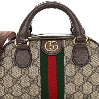 Gucci GG Supreme Monogram Textured Dollar Calfskin Web Mini Ophidia Top Handle Bowler Bag Beige Ebony New Acero 7 of 9