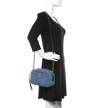 Gucci Denim Matelasse Small Pearly GG Marmont Chain Shoulder Bag Blue 2 of 10