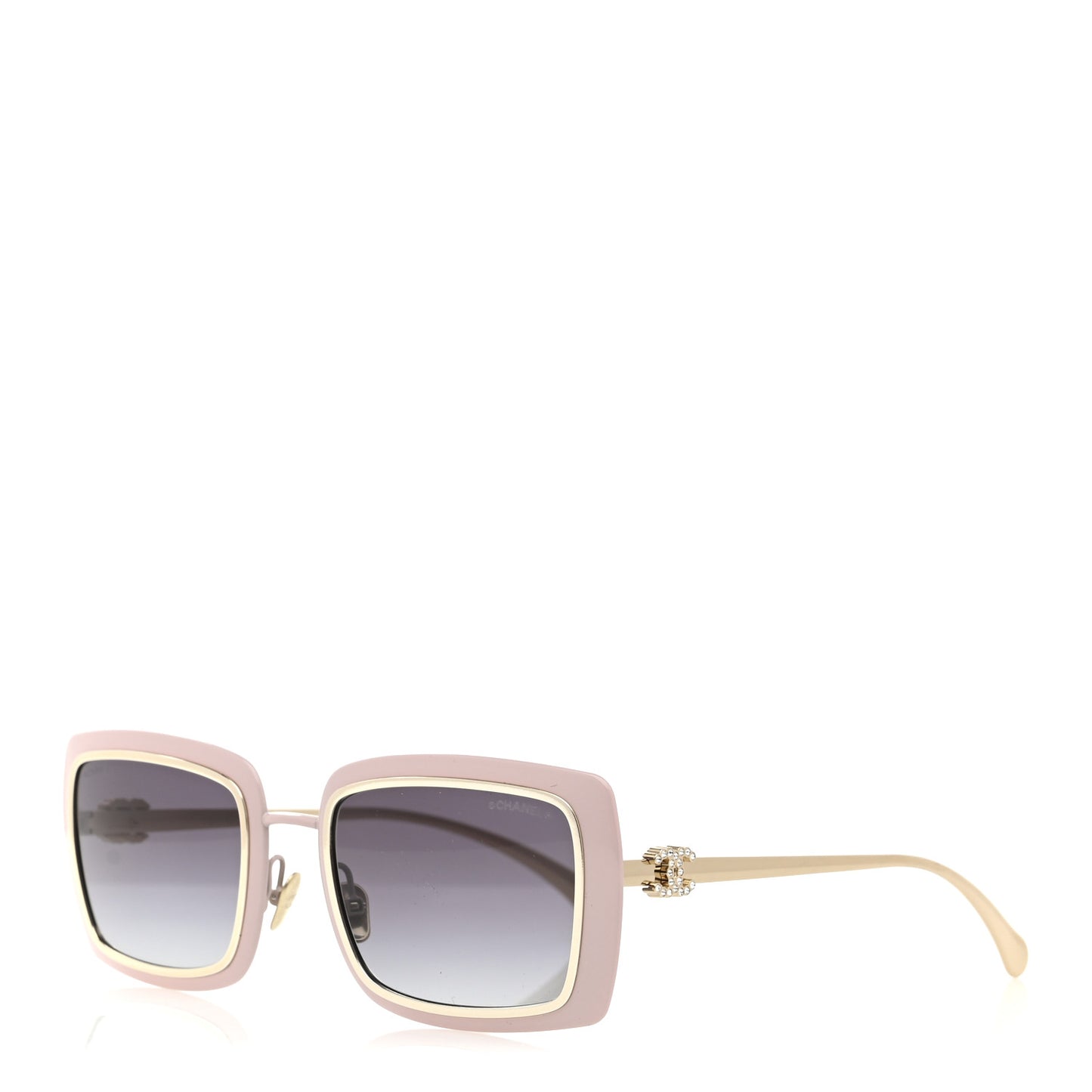 Metal Crystal CC Logo Rectangle Sunglasses A71707 Pale Pink