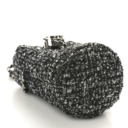 Chanel Tweed Mini Bucket Drawstring Bag Black Silver 4 of 10