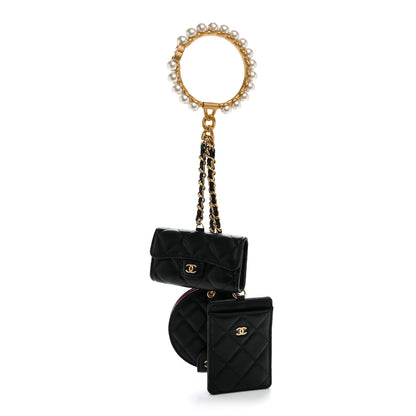 Chanel Pearl Lambskin Pearl Crown CC Wristlet Multi Pouches Black 1 of 8