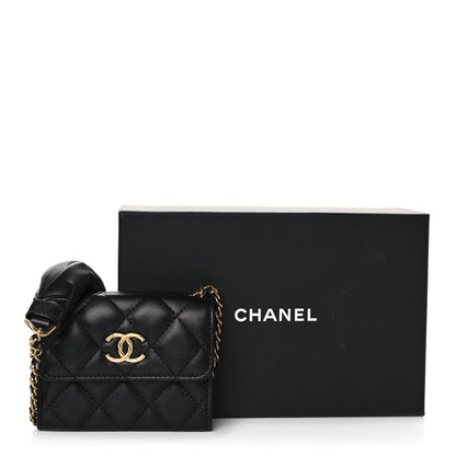 Chanel Lambskin Quilted Card Holder with Chain Black 11 of 11