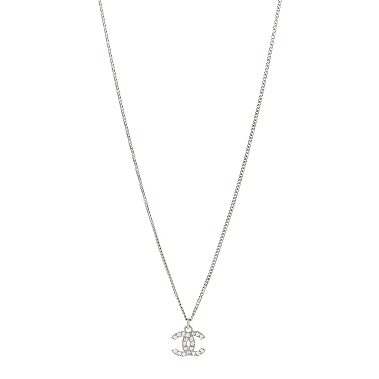 Chanel Crystal Timeless CC Necklace Silver 1 of 6