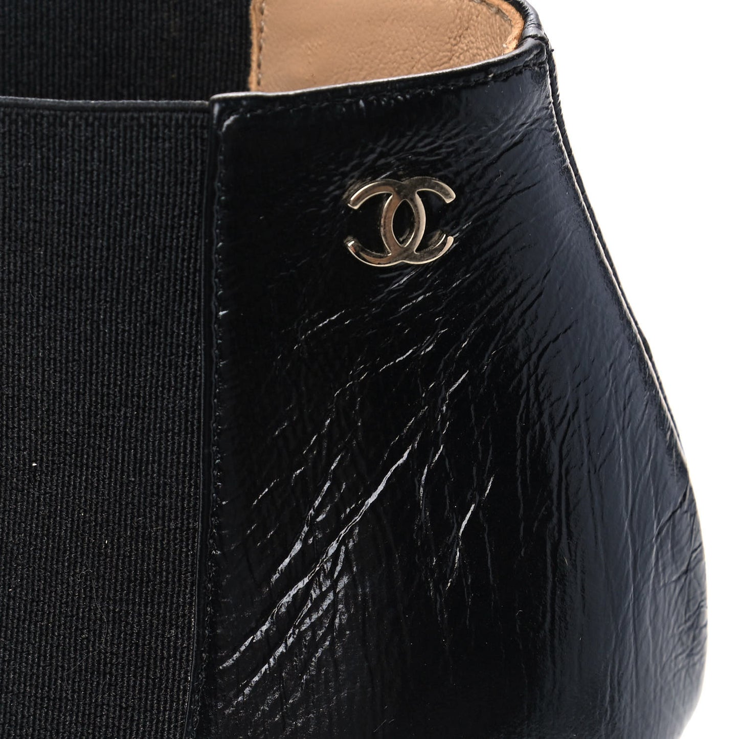 Crinkled Calfskin Cap Toe CC Short Ankle Boots 37.5 Black