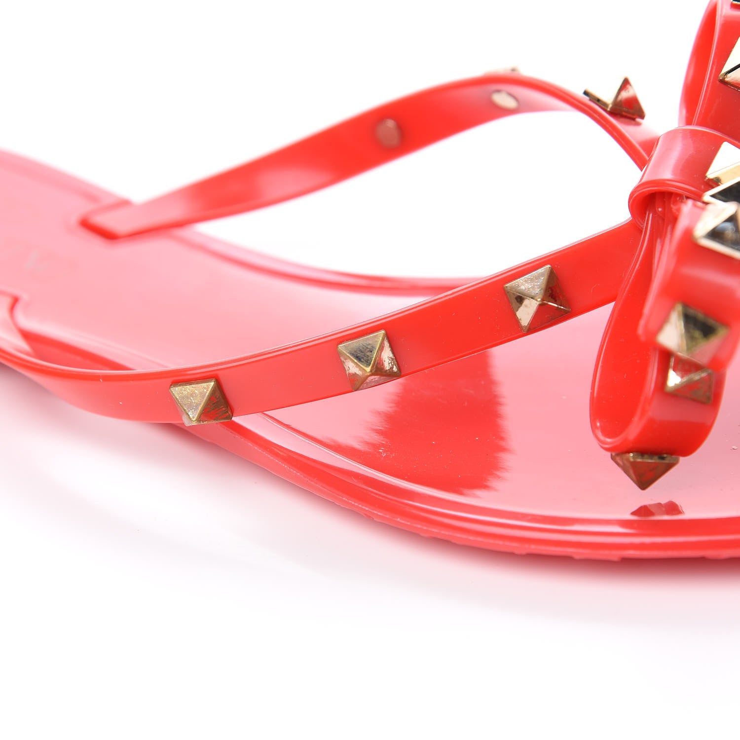 Valentino Garavani PVC Jelly Rockstud Bow Thong Sandals 36 Rosso Valentino 8 of 9