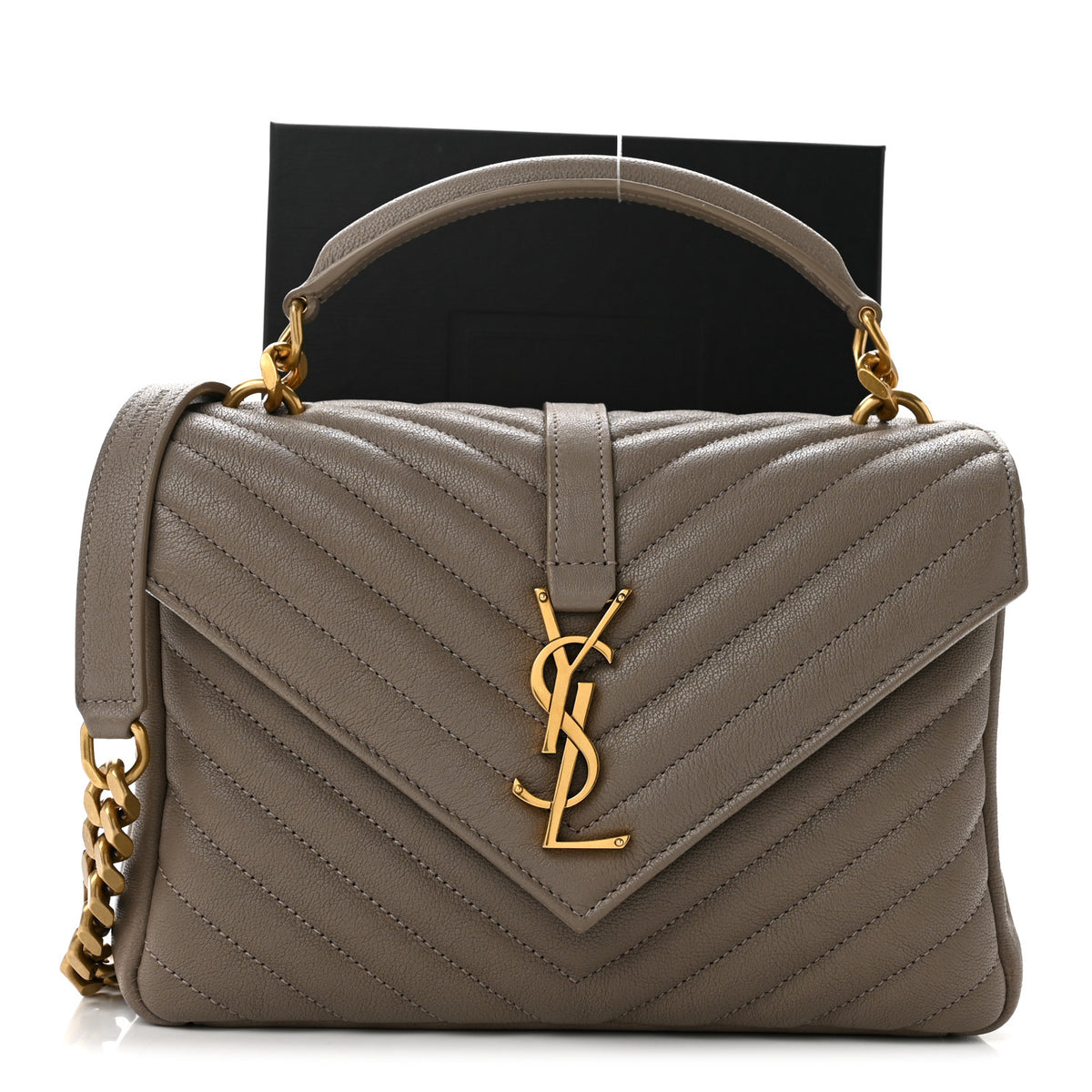 Saint Laurent Sheepskin Matelasse Chevron Monogram Medium College Bag Greyish Brown 11 of 11