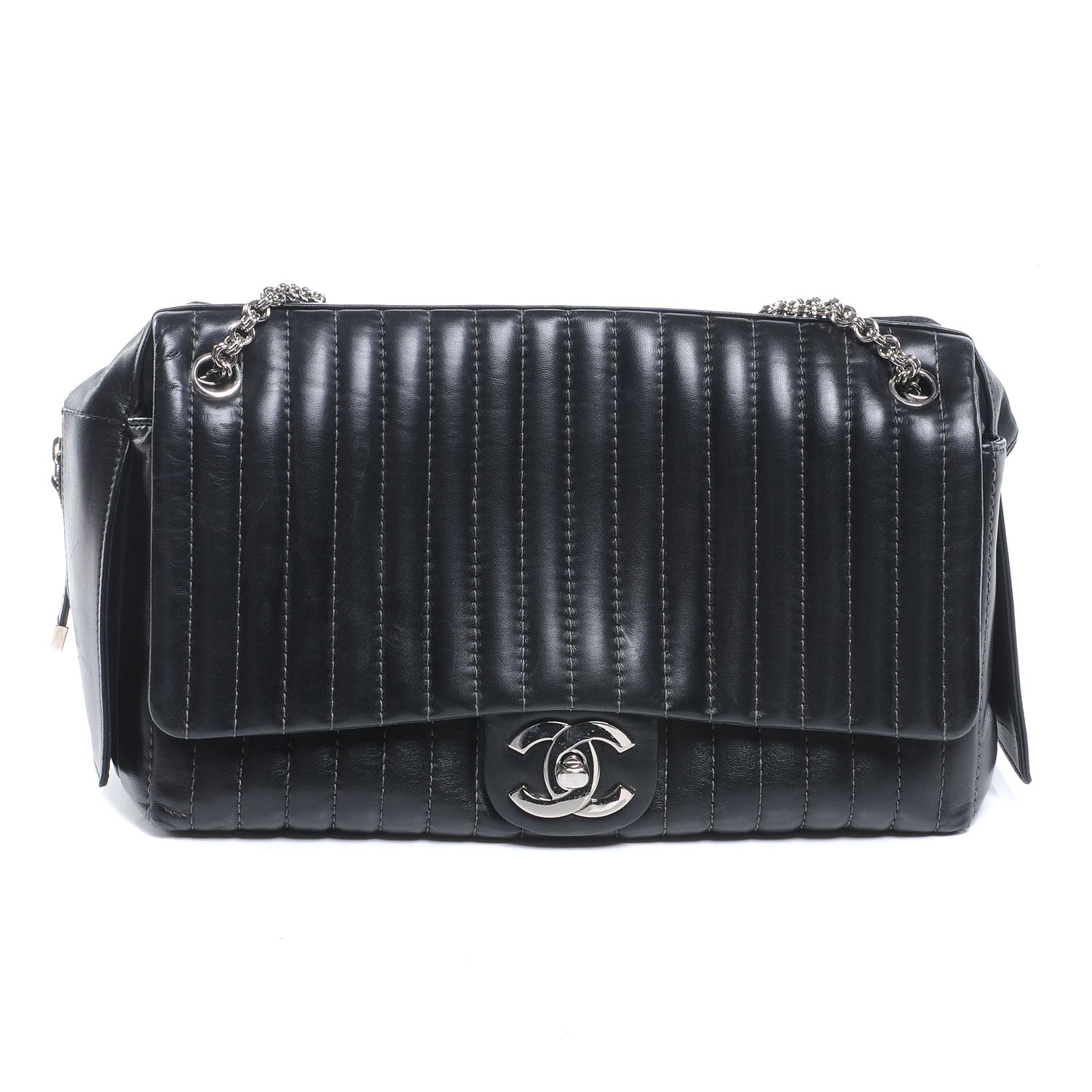 Chanel Lambskin Vertical Quilted Mademoiselle Large Flap Black 1 of 7