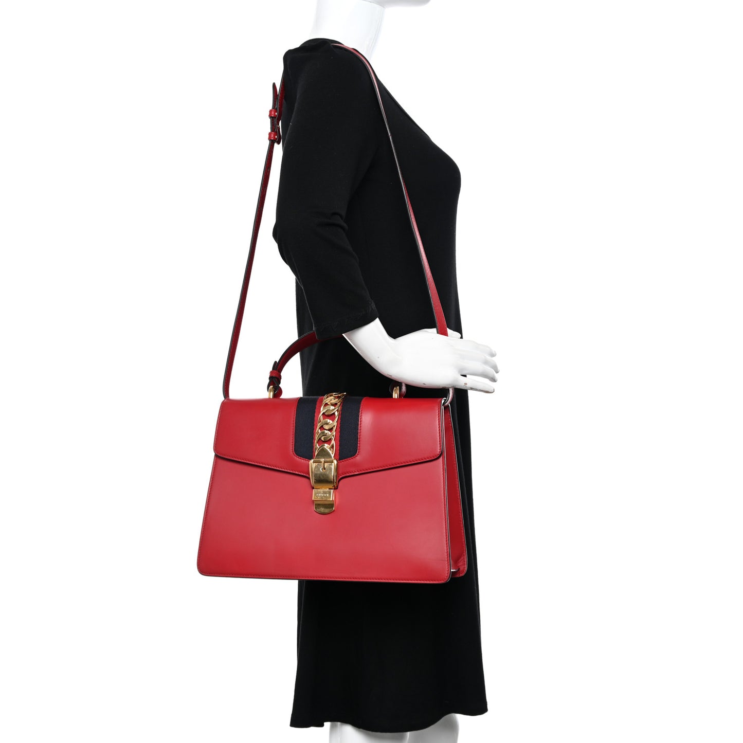 Calfskin Medium Sylvie Top Handle Bag Hibiscus Red
