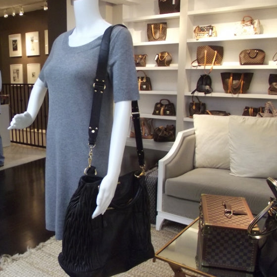 Leather Plisse Tote Black