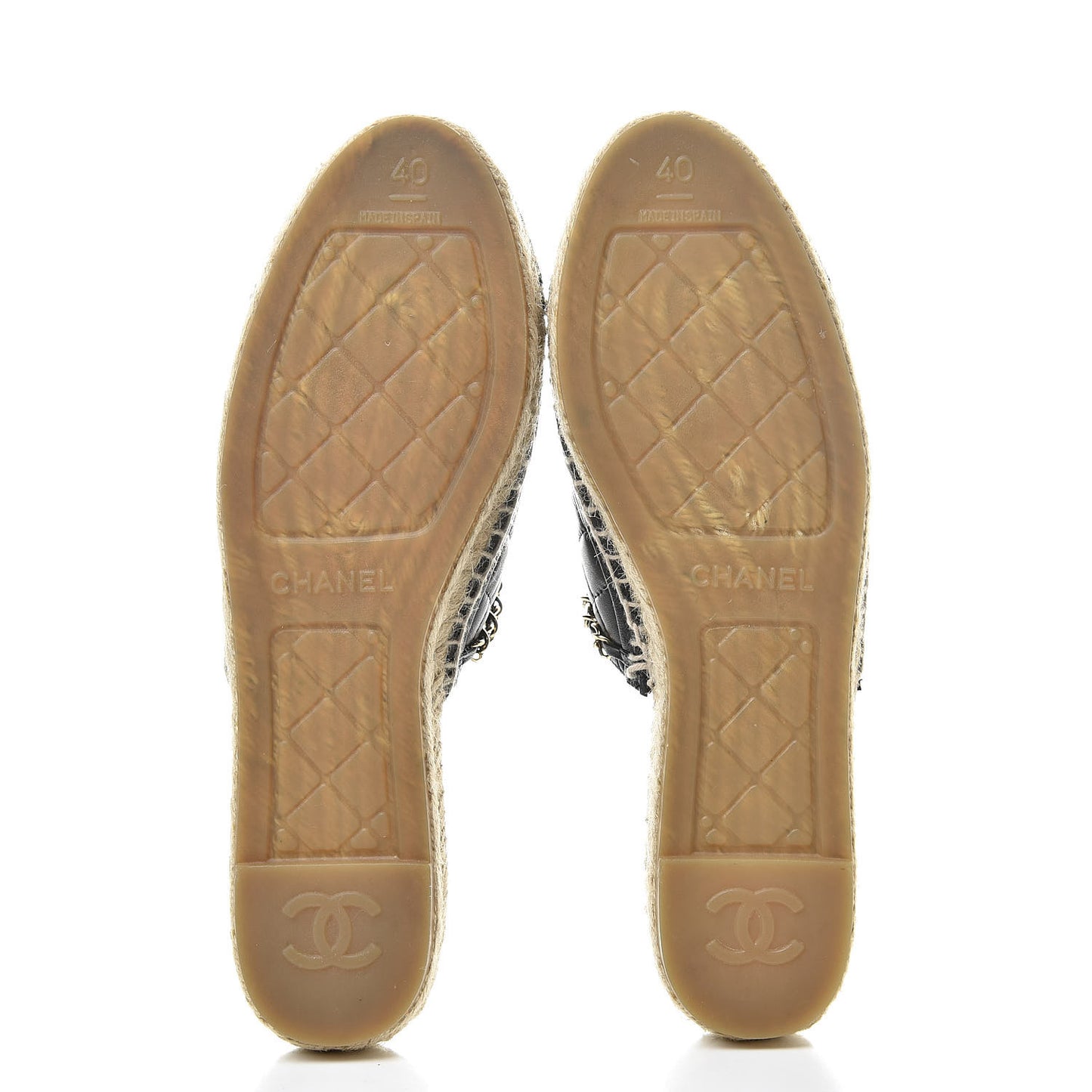 Lambskin Grosgrain Quilted CC Chain Espadrille Mules 40 Black