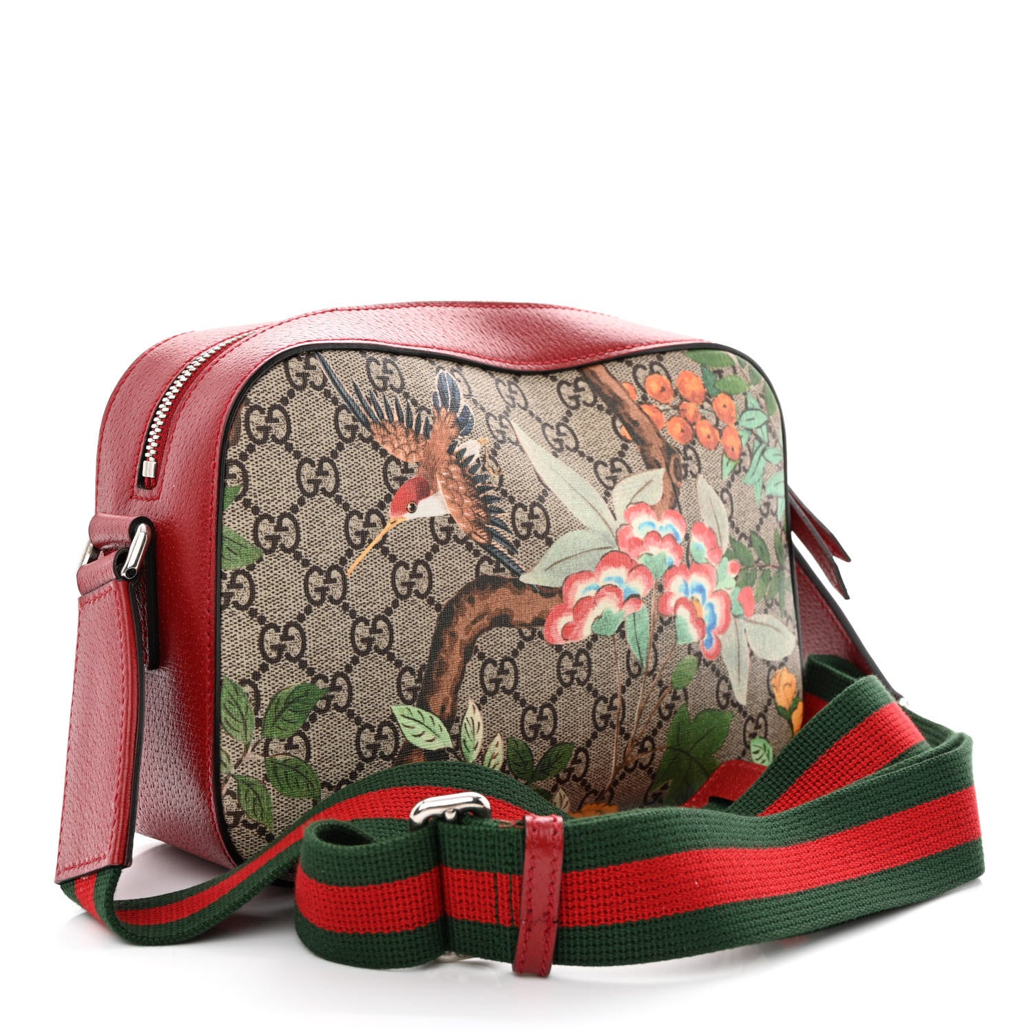 Gucci GG Supreme Monogram Tian Web Camera Bag Beige Multicolor Red 3 of 14