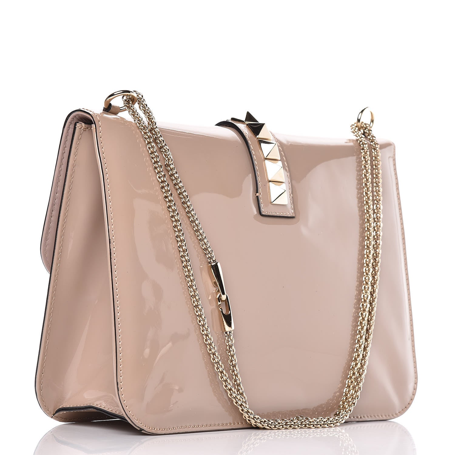 Valentino Garavani Patent Large Glam Lock Rockstud Flap Poudre 3 of 18