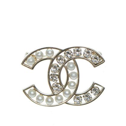 Chanel Pearl Crystal CC Brooch Gold 1 of 4