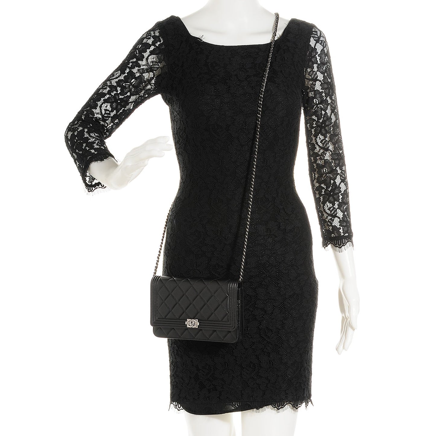 Lambskin Quilted Boy Wallet On Chain WOC Black