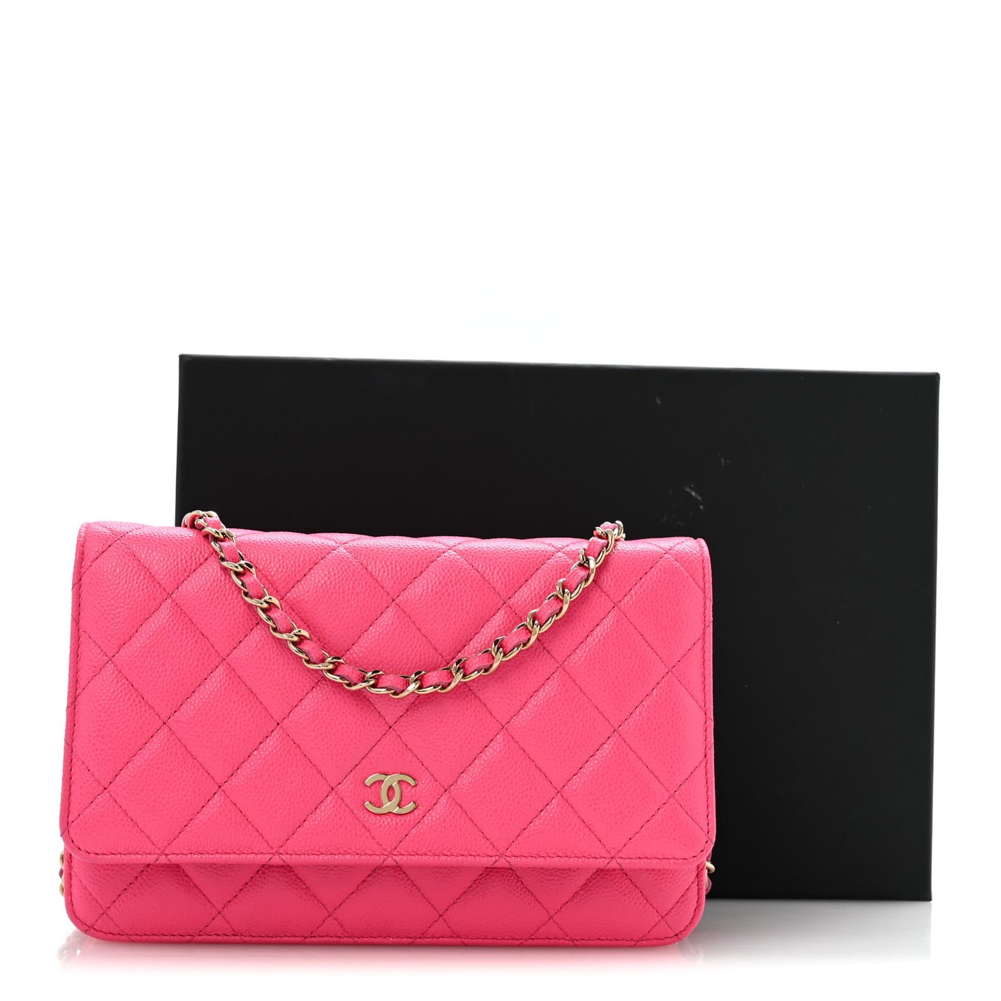 Caviar Quilted Wallet on Chain WOC Fuchsia
