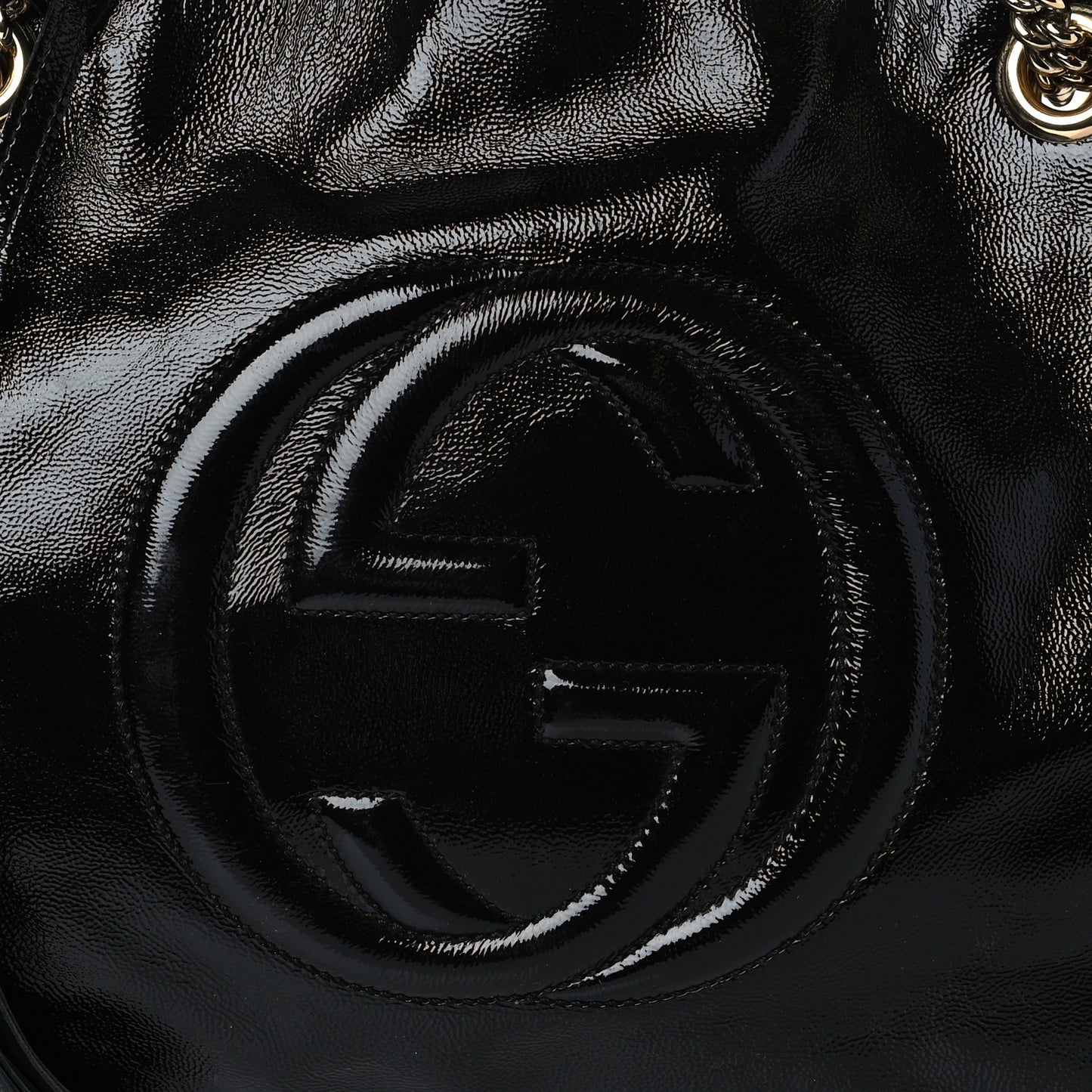 Patent Medium Soho Chain Shoulder Bag Black