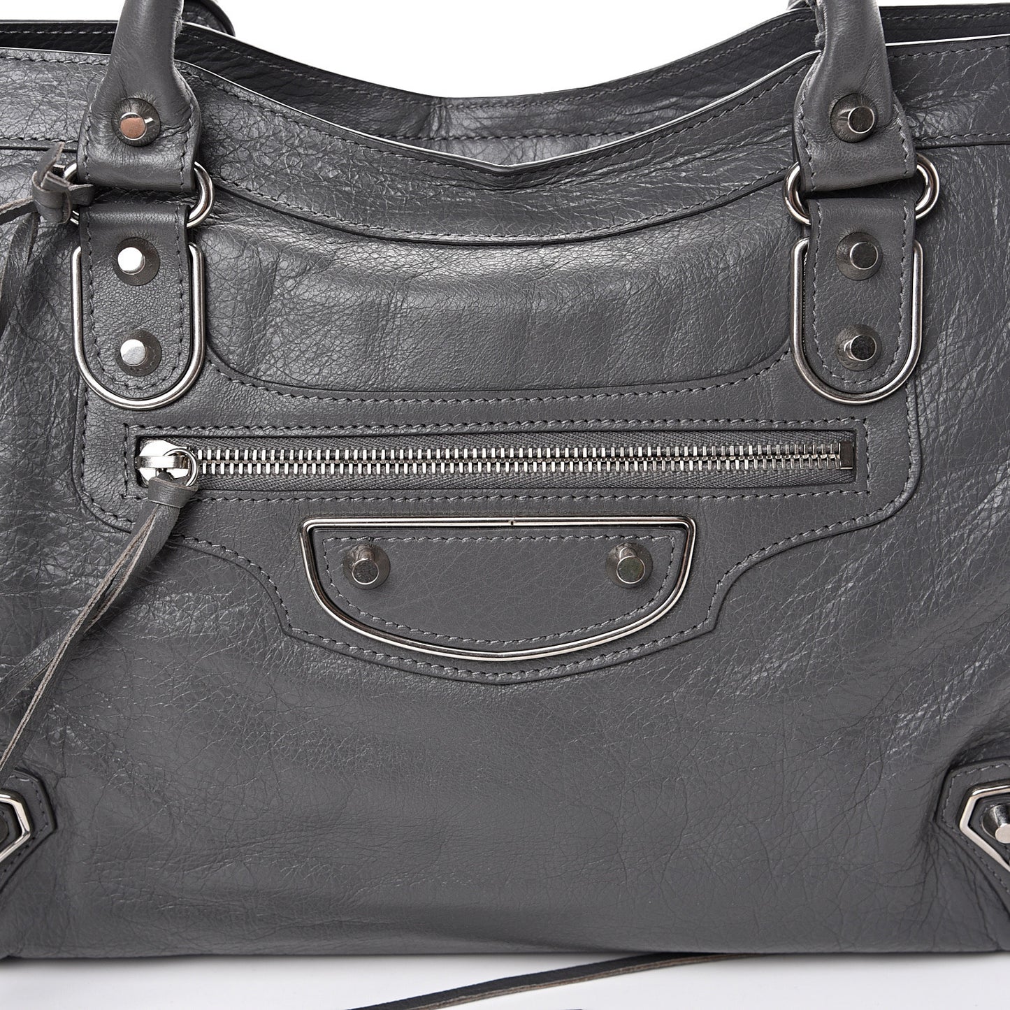 Agneau Silver Metallic Edge Hardware City Gris Cendre