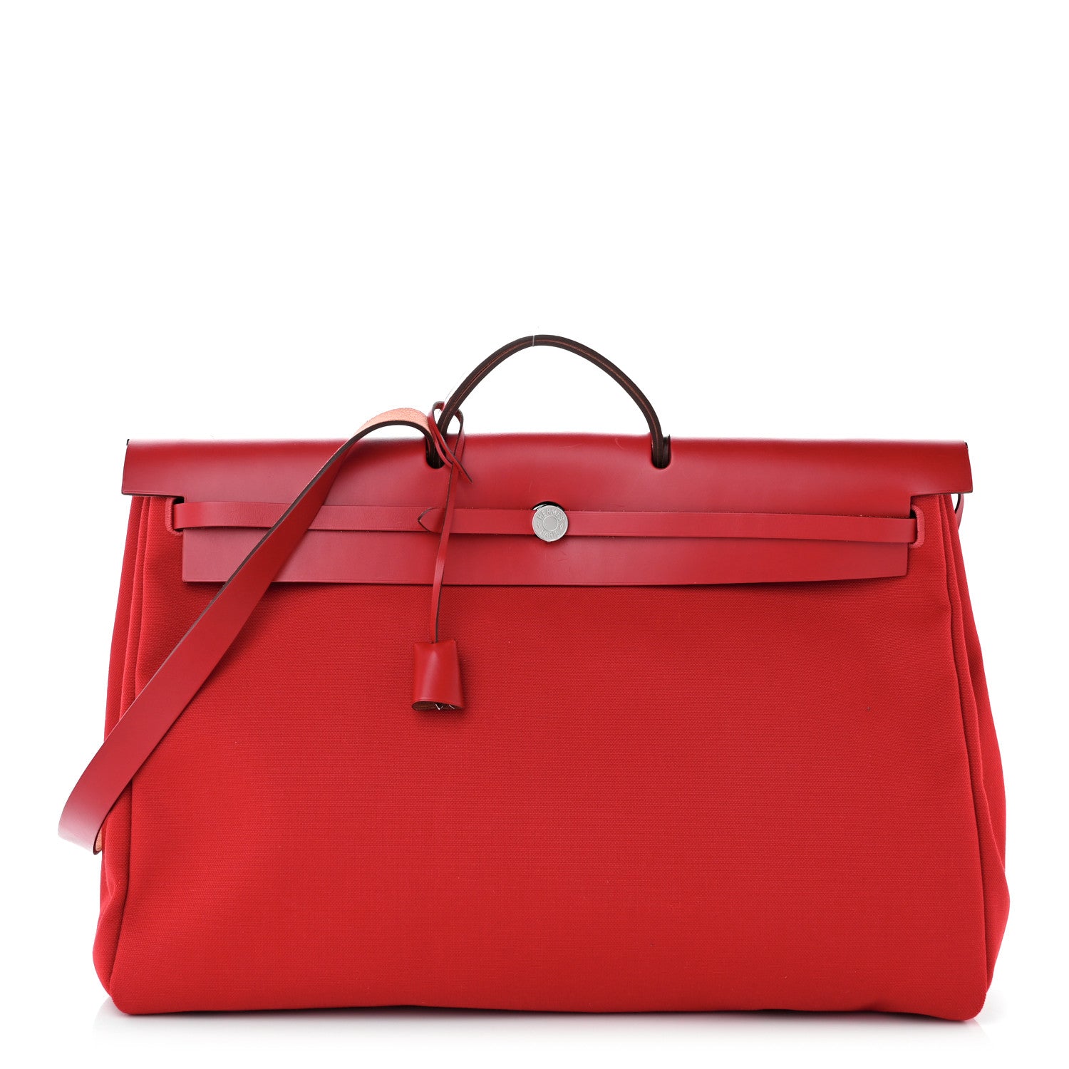 Hermes Military Toile Vache Hunter Herbag Zip Retourne Cabine Bag Rouge Piment 2 of 12