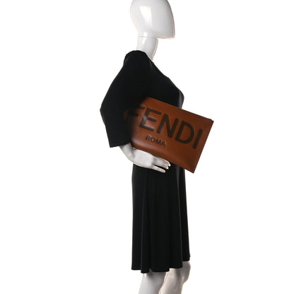 Fendi Vitello King Logo Embossed Large Flat Pouch Cuoio 2 of 11