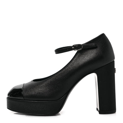Chanel Lambskin Patent Cap Toe Mary Jane Platform Pumps 36 Black 1 of 10