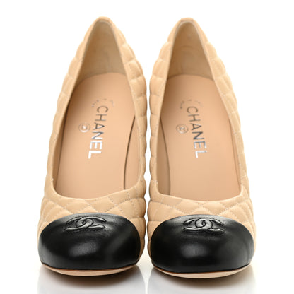 Chanel Lambskin Quilted CC Cap Toe Pumps 39.5 Beige Black 2 of 8