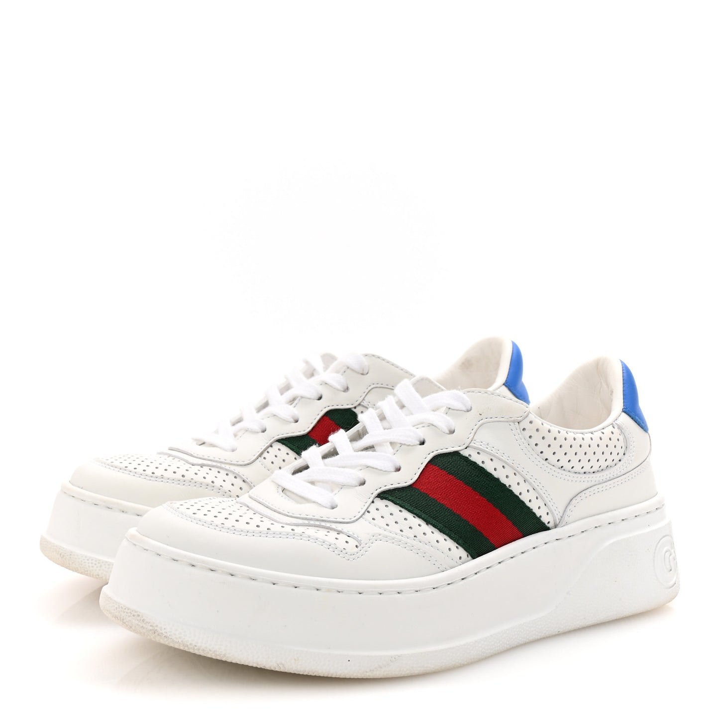 Calfskin Web Perforated Womens Platform 55mm Sneakers 38.5 White Bright Splash