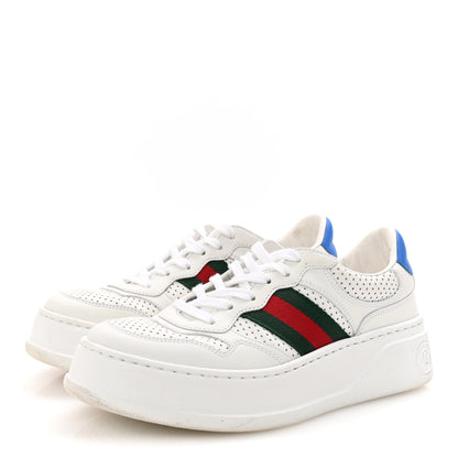 Gucci Calfskin Web Perforated Womens Platform 55mm Sneakers 38.5 White Bright Splash 4 of 9