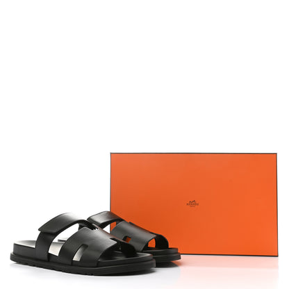 Hermes Calfskin Mens Chypre Sandals 44 Black 10 of 10