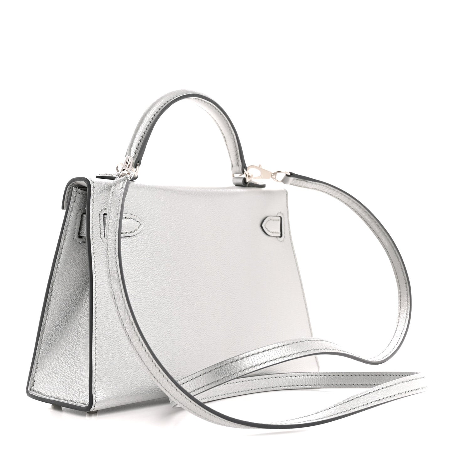Metallic Chevre Chamkilight Mini Kelly Sellier 20 Argent