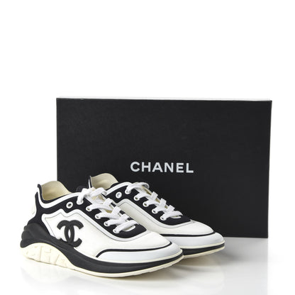 Chanel Calfskin Mesh Lycra Womens Logo Sneakers 37 White Black 8 of 8