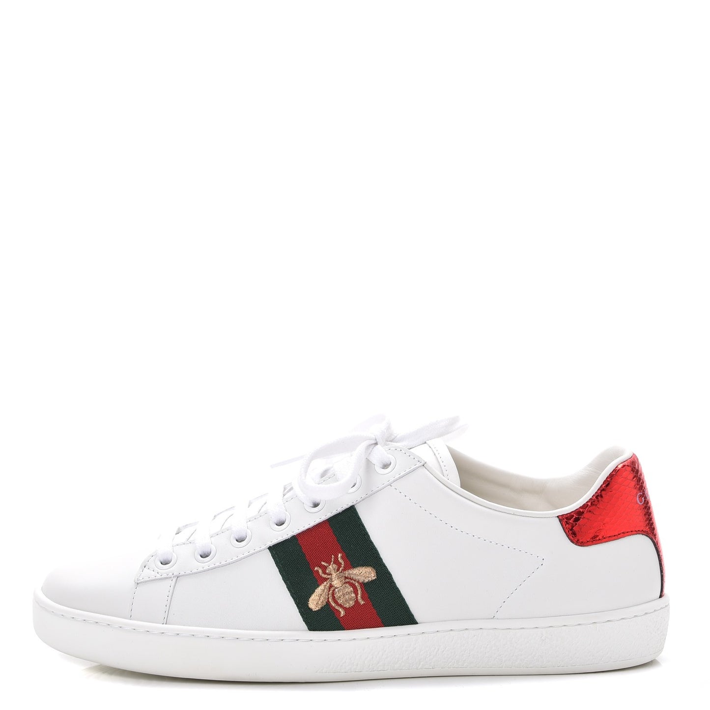 Calfskin Ayers Bee Embroidered Ace Sneakers 38 White Green