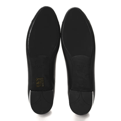 Prada Nappa Vernice Cap Toe Logo Bow Ballerina Flats 37.5 Black 6 of 9