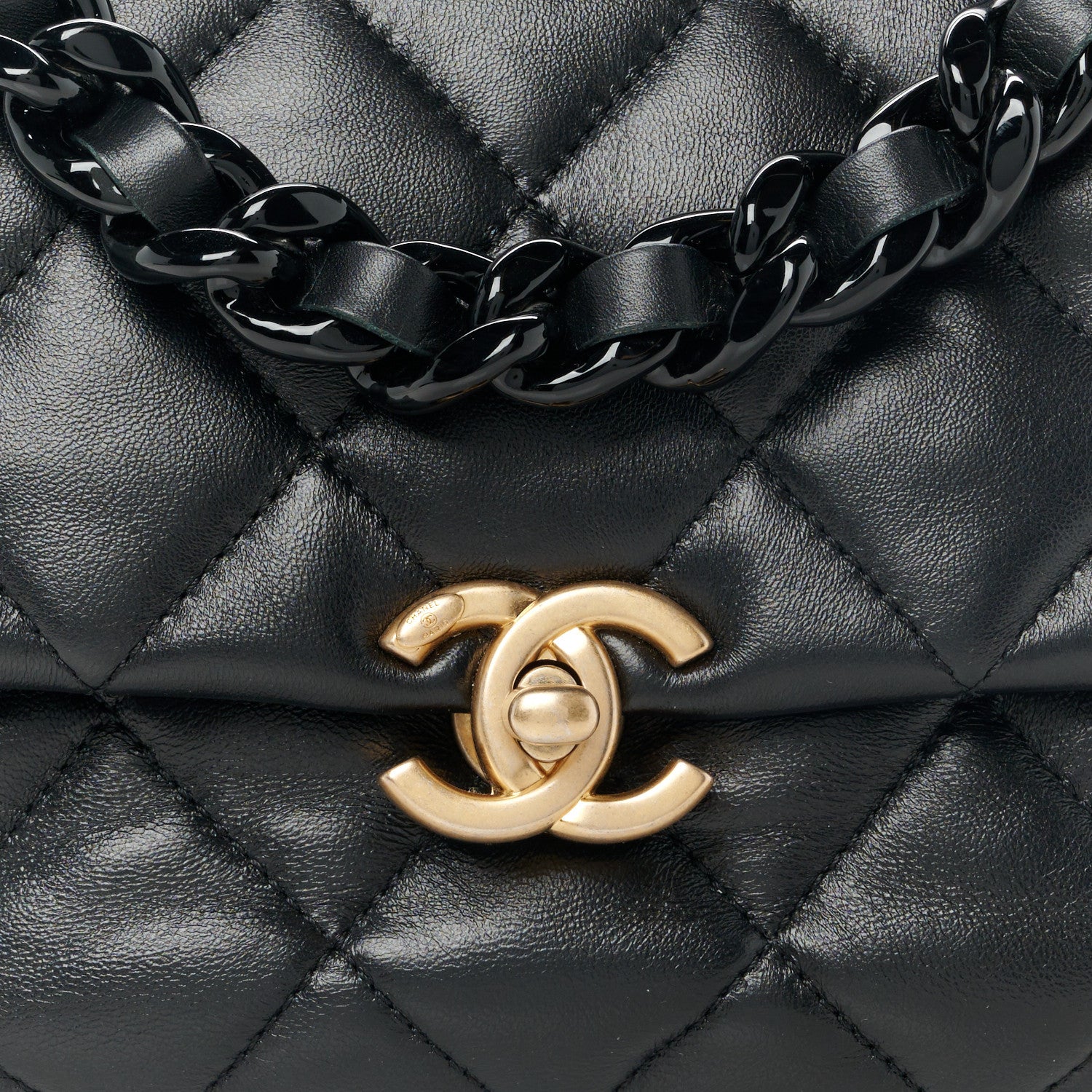 Chanel Lambskin Quilted Mini Lacquered Chain Flap Black 1595416