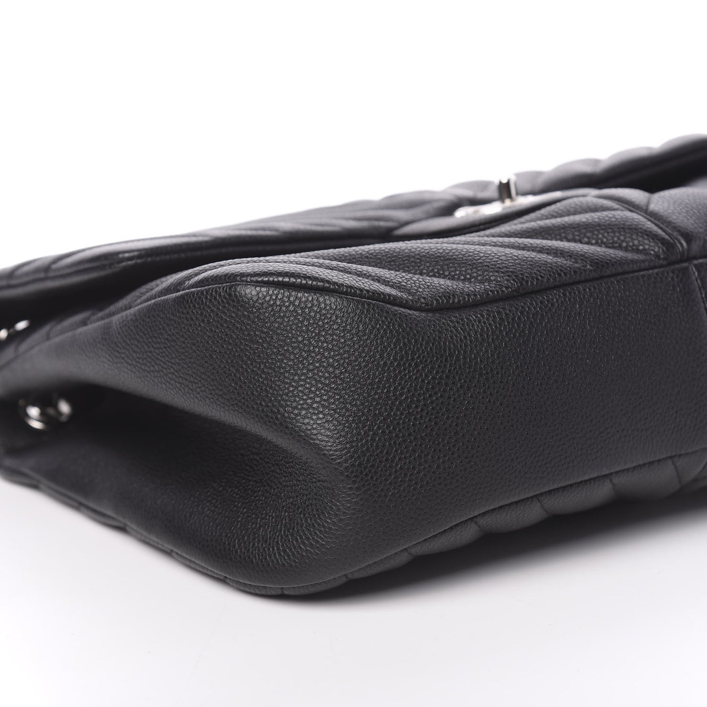 Caviar Chevron Quilted Large Puffy CC Flap Black