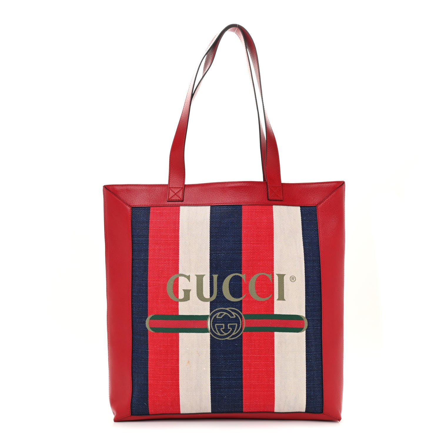 Gucci Canvas Calfskin Sylvie Stripe Logo Mens Tote Red White Blue 1 of 11