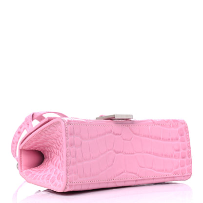 Balenciaga Shiny Calfskin Crocodile Embossed Hourglass Top Handle Bag XS Pink 4 of 9
