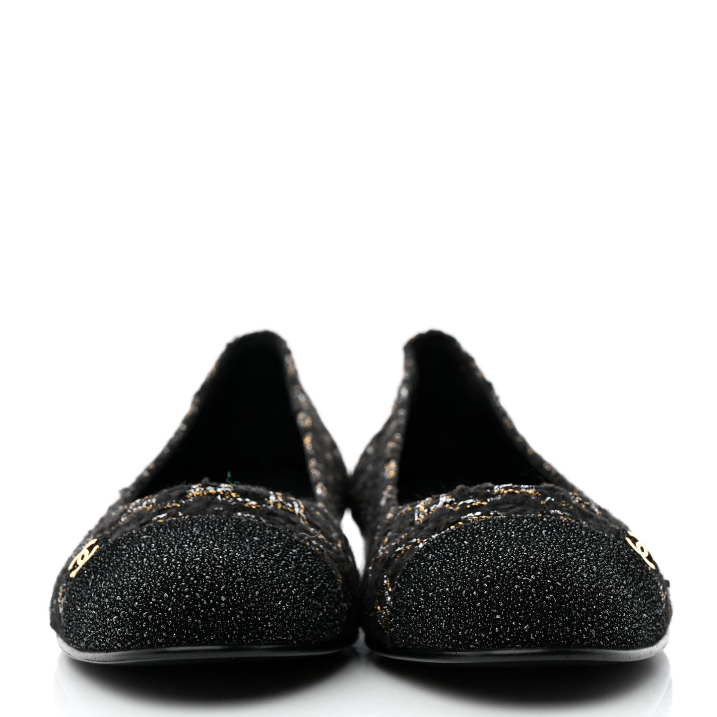 Tweed Cap Toe Ballerina Flats 37 Black