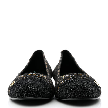 Chanel Tweed Cap Toe Ballerina Flats 37 Black 2 of 9