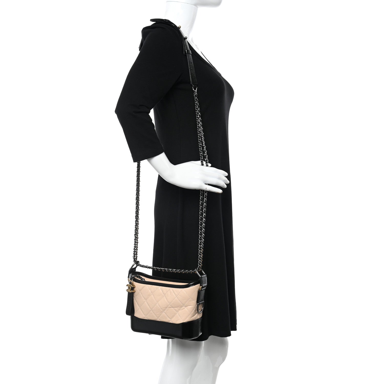Chanel Aged Calfskin Quilted Small Gabrielle Hobo Beige Black 2 of 10