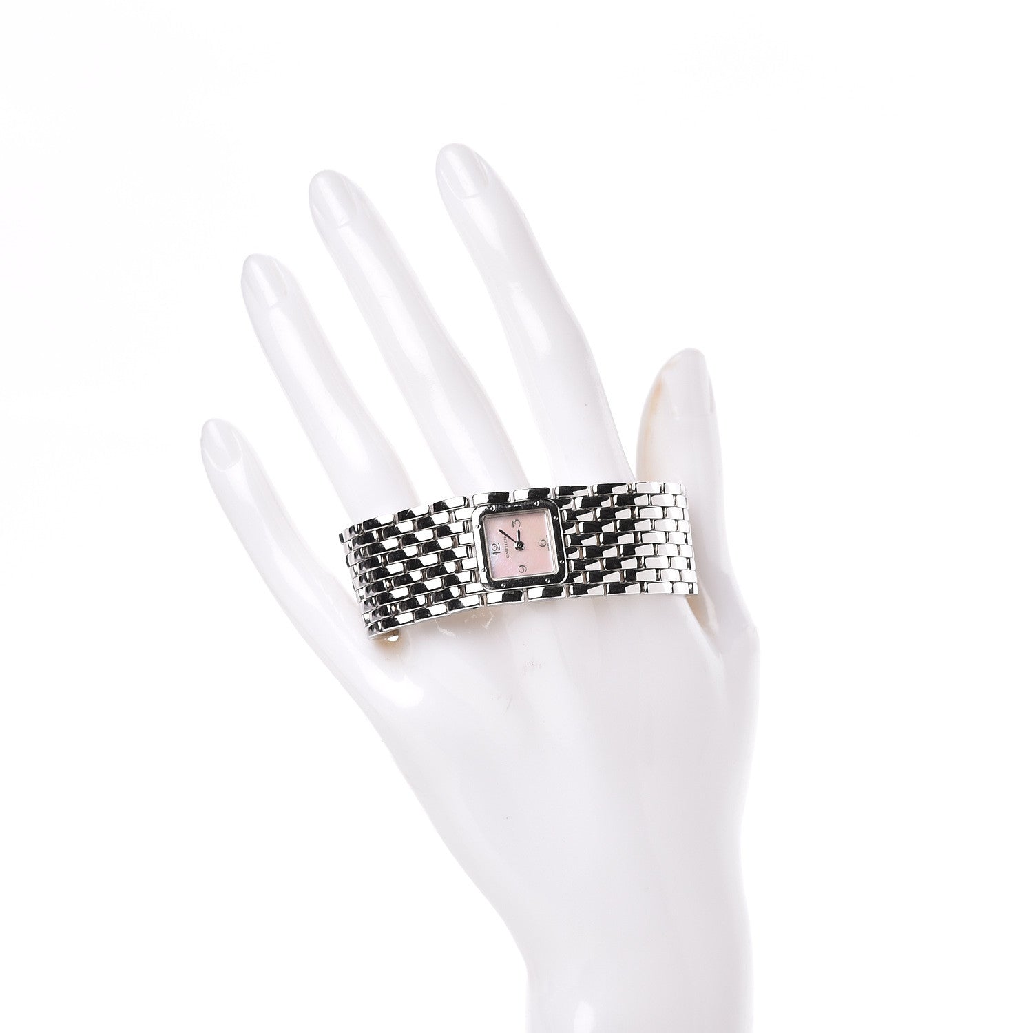 Cartier Stainless Steel Pink Mother of Pearl 21mm Panthere Ruban Quartz Watch 2 of 6