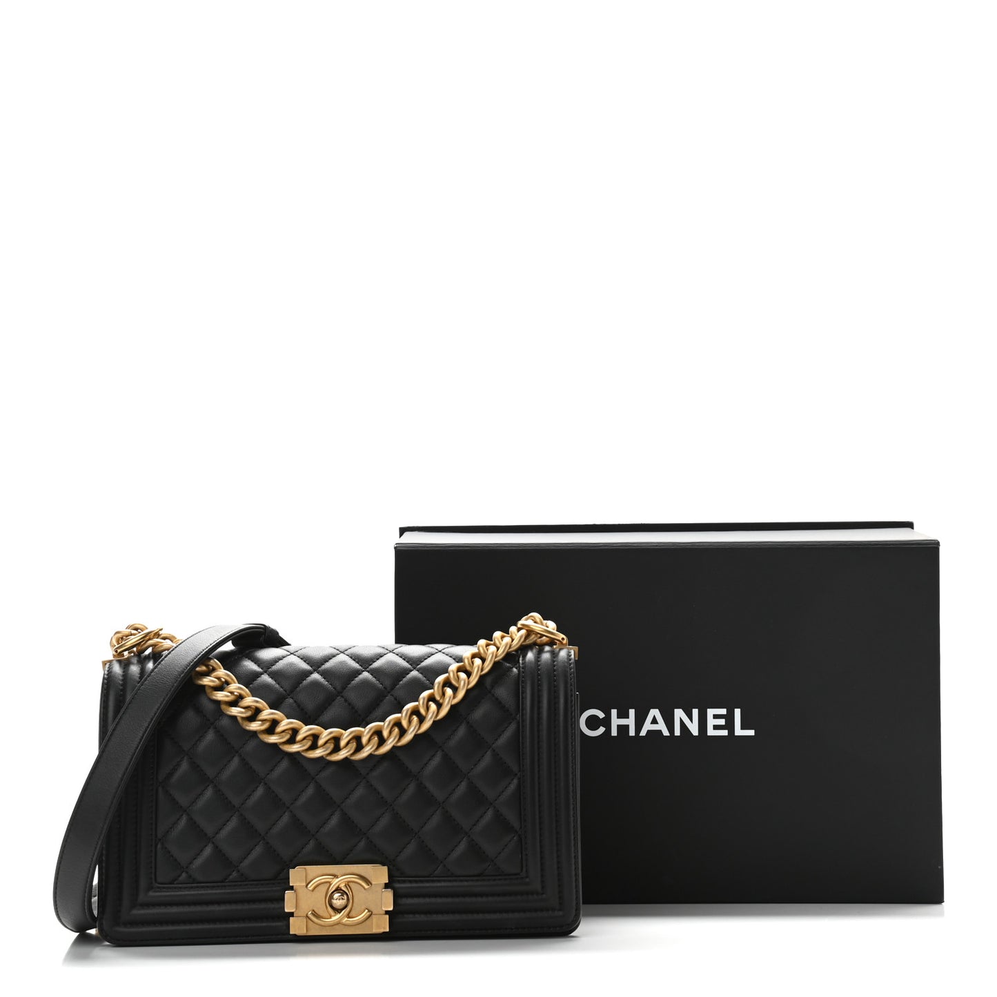 Calfskin Quilted Medium Boy Flap Black