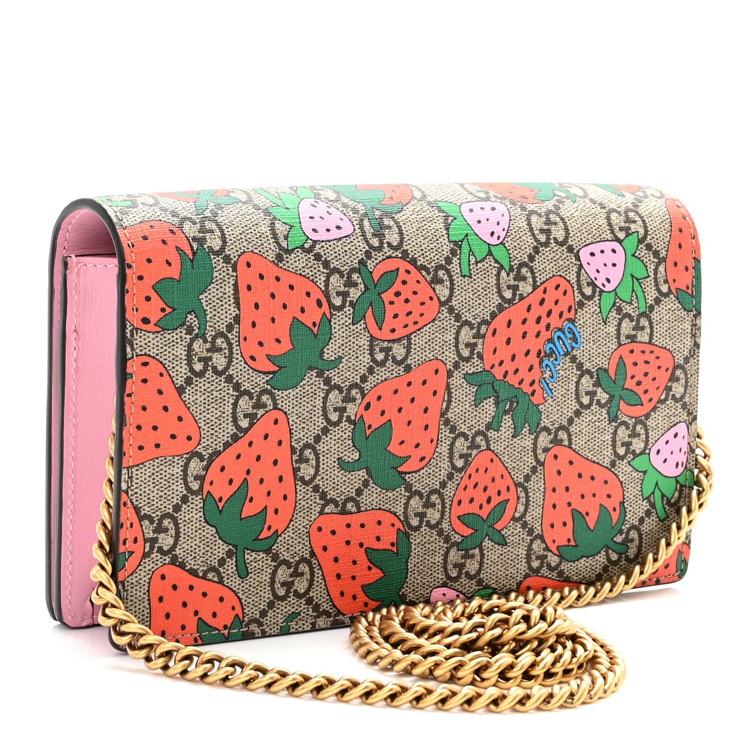 Gucci GG Supreme Monogram Strawberry Chain Wallet 3 of 10